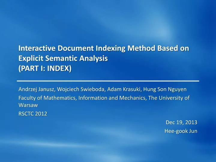 interactive document indexing method based on explicit semantic analysis part i index