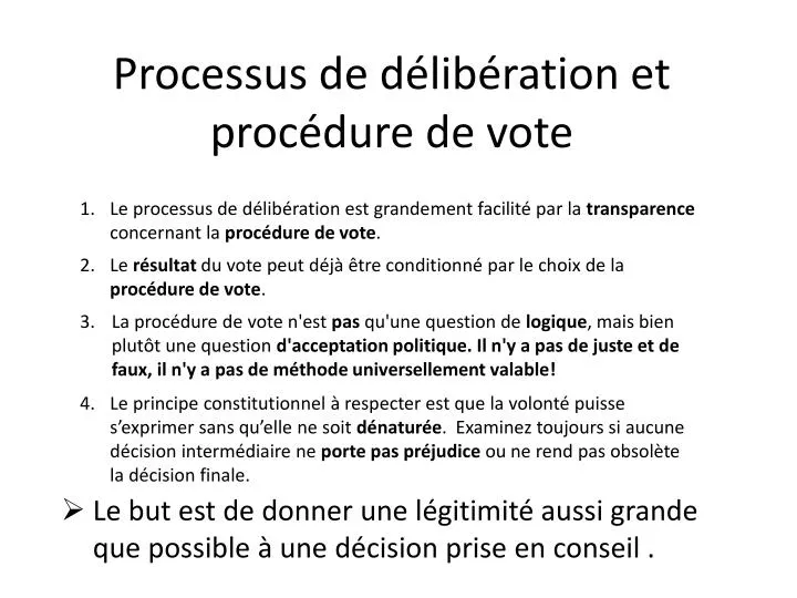 processus de d lib ration et proc dure de vote