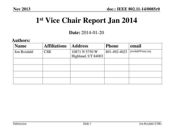 1 st vice chair report jan 2014
