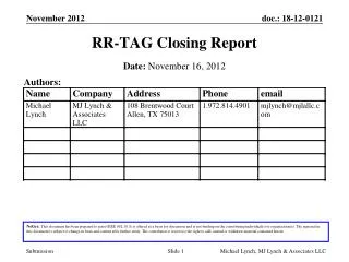 RR-TAG Closing Report