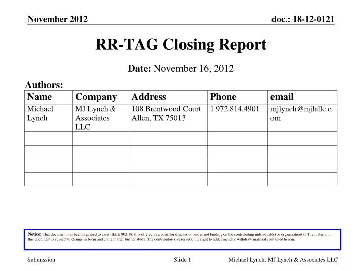 rr tag closing report