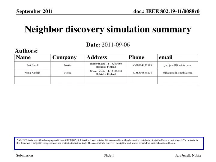 neighbor discovery simulation summary
