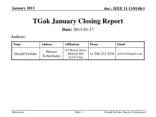 TGak January Closing Report