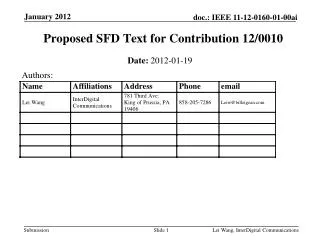 Proposed SFD Text for Contribution 12/0010