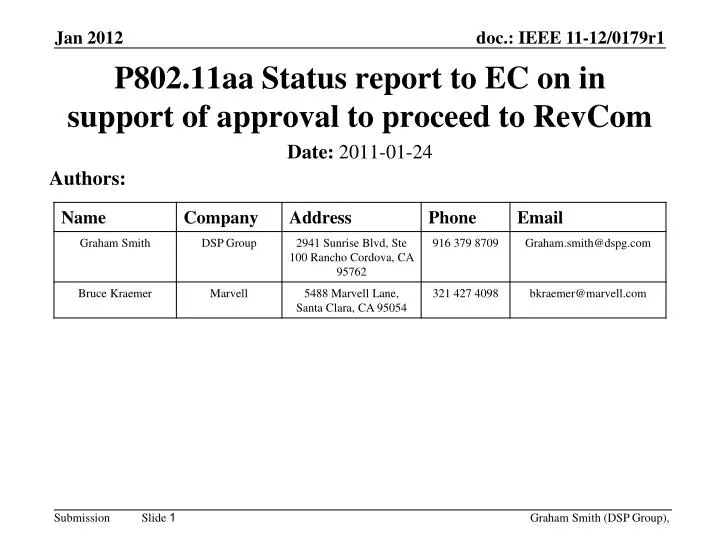 p802 11aa status report to ec on in support of approval to proceed to revcom