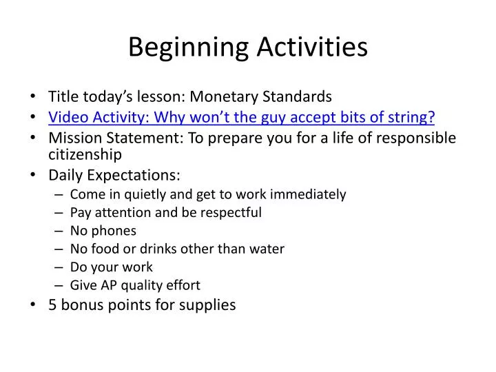 beginning activities