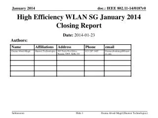 High Efficiency WLAN SG January 2014 Closing Report