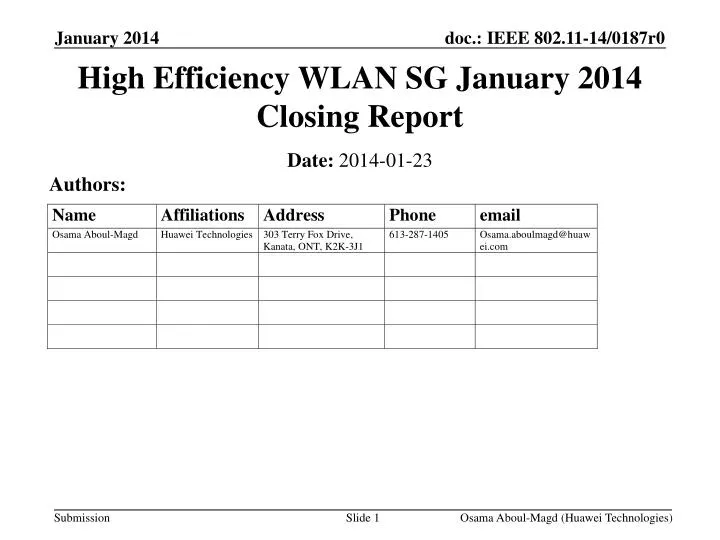 high efficiency wlan sg january 2014 closing report