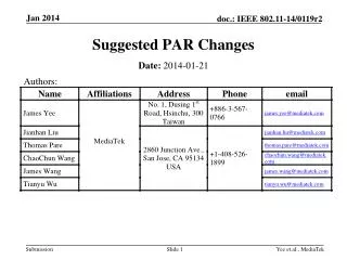 Suggested PAR Changes