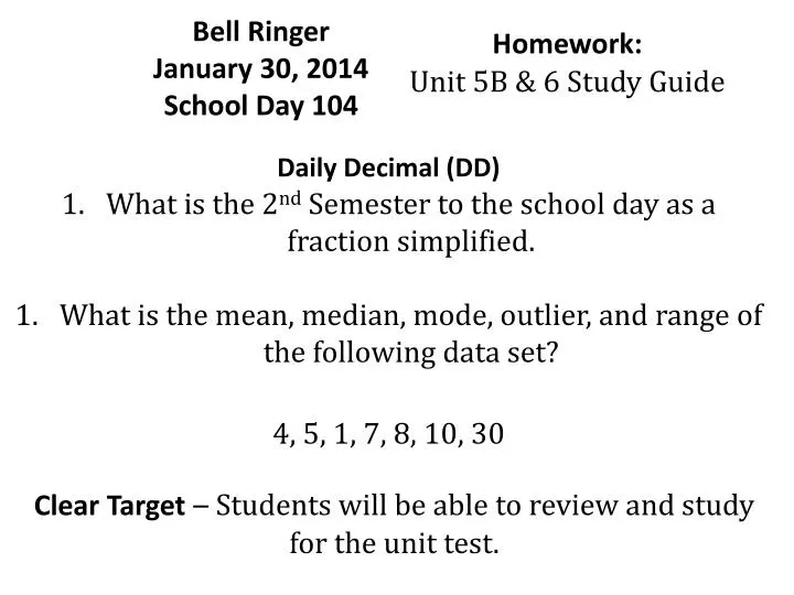 bell ringer january 30 2014 school day 104