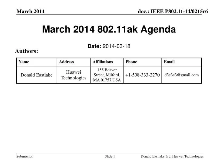 march 2014 802 11ak agenda