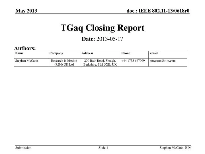 tgaq closing report