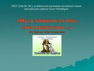 «Мы в ответе за тех, кого приручили…» Антуан де Сент-Экзюпри