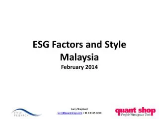 ESG Factors and Style Malaysia February 2014