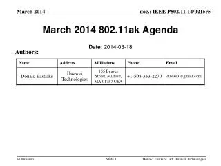 March 2014 802.11ak Agenda