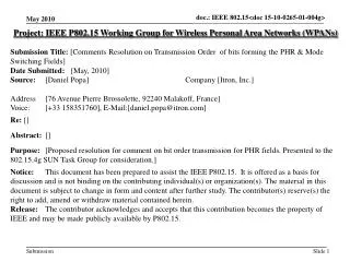 Project: IEEE P802.15 Working Group for Wireless Personal Area Networks (WPANs)