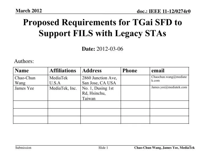 proposed requirements for tgai sfd to support fils with legacy stas