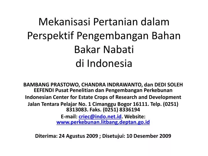 mekanisasi pertanian dalam perspektif pengembangan bahan bakar nabati di indonesia