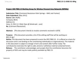 Project: IEEE P802.15 Working Group for Wireless Personal Area Networks (WPANs)?