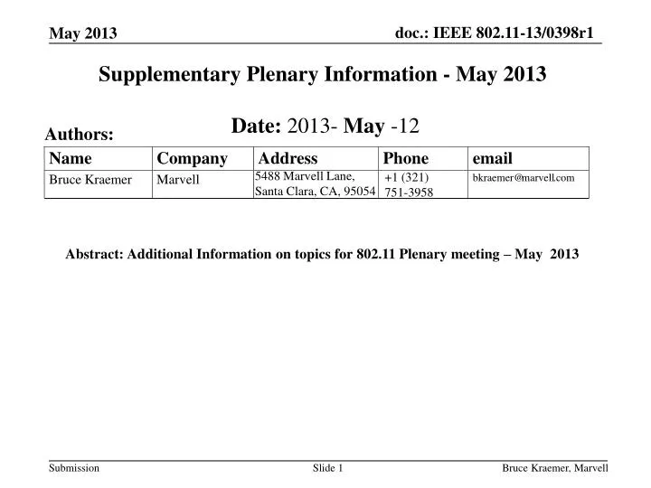 supplementary plenary information may 2013