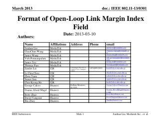 Format of Open-Loop Link Margin Index Field