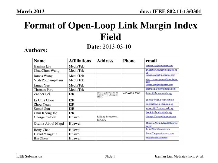 format of open loop link margin index field