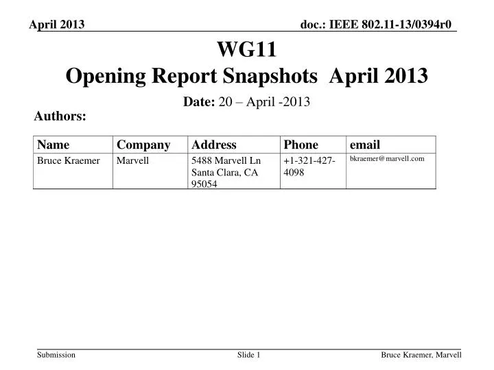 wg11 opening report snapshots april 2013