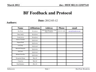 BF Feedback and Protocol