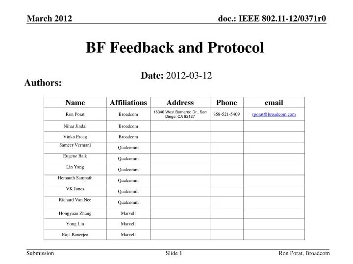 bf feedback and protocol
