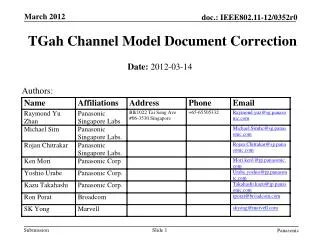 TGah Channel Model Document Correction