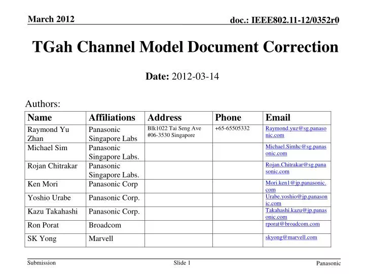 tgah channel model document correction
