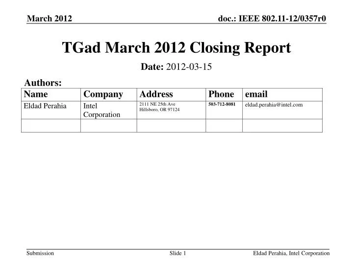 tgad march 2012 closing report