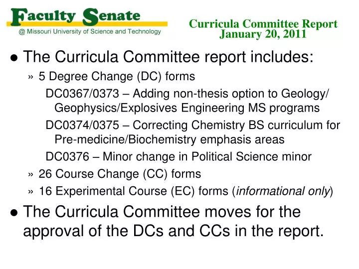 curricula committee report january 20 2011