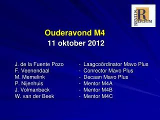 Ouderavond M4 11 oktober 2012