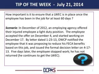 TIP OF THE WEEK - July 21, 2014