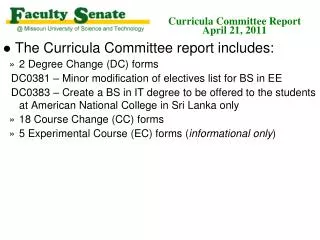 Curricula Committee Report April 21, 2011