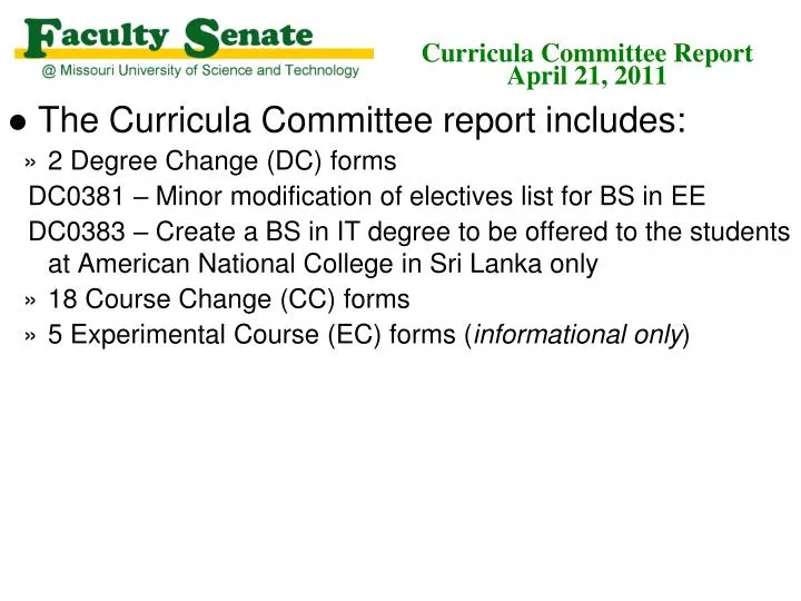curricula committee report april 21 2011