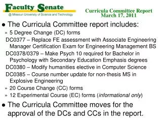 Curricula Committee Report March 17, 2011