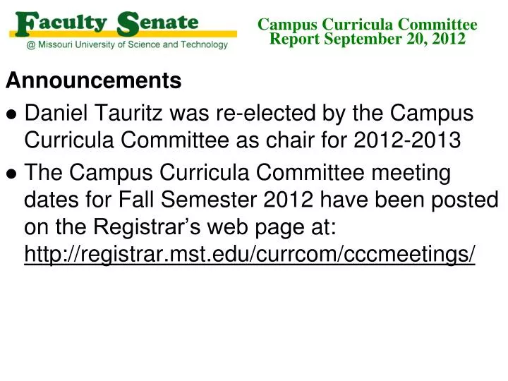 campus curricula committee report september 20 2012