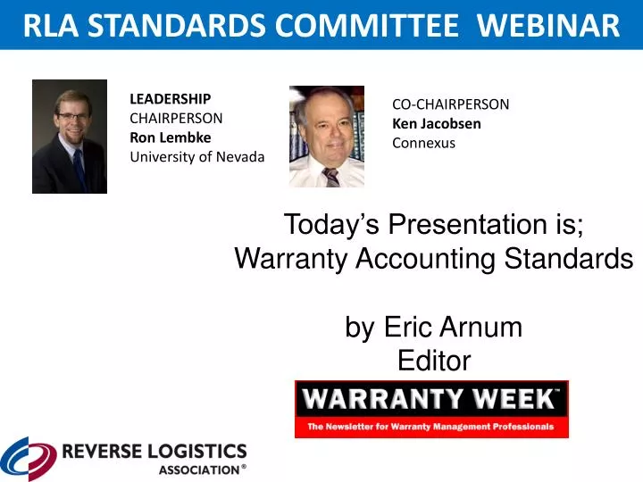 today s presentation is warranty accounting standards by eric arnum editor