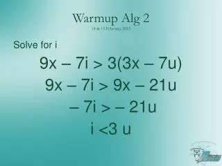Warmup Alg 2 1 4 &amp; 15 February 2012