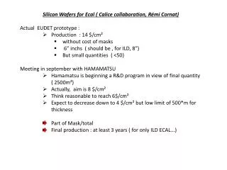 Silicon Wafers for Ecal ( Calice collaboration, Rémi Cornat ) Actual EUDET prototype :