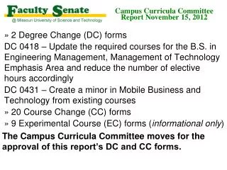 Campus Curricula Committee Report November 15, 2012