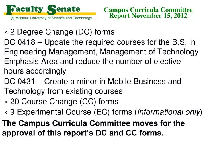 campus curricula committee report november 15 2012