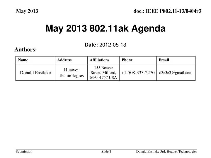 may 2013 802 11ak agenda
