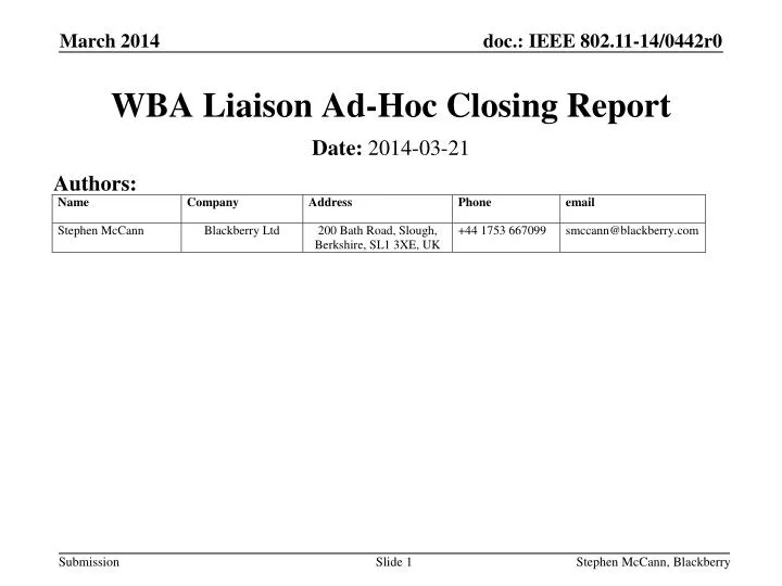 wba liaison ad hoc closing report