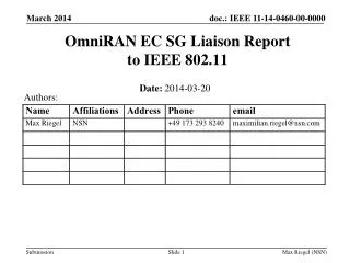 OmniRAN EC SG Liaison Report to IEEE 802.11