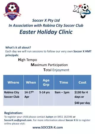 Soccer X Pty Ltd In Association with Robina City Soccer Club Easter Holiday Clinic