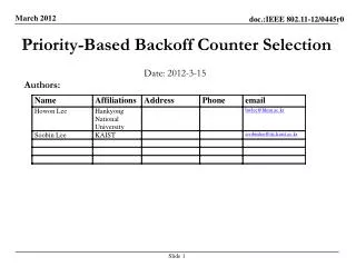 Priority-Based Backoff Counter Selection