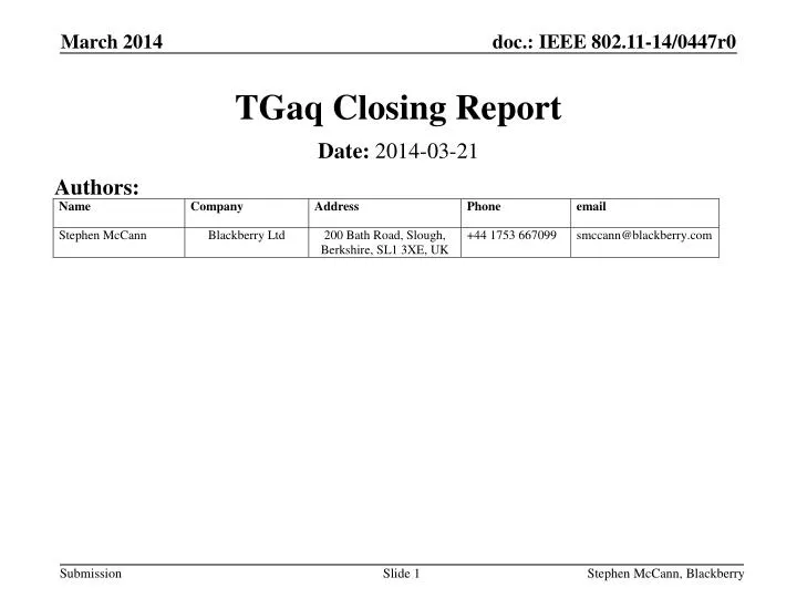 tgaq closing report